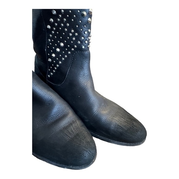 SCHUTZ black studded midi slip on leather boots - Picture 9 of 10